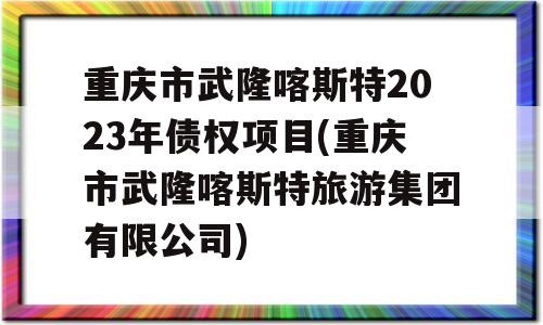 重庆市武隆喀斯特2023年债权项目(重庆市武隆喀斯特旅游集团有限公司)