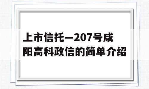 上市信托—207号咸阳高科政信的简单介绍