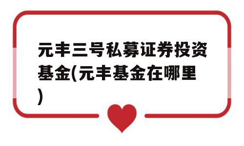 元丰三号私募证券投资基金(元丰基金在哪里)