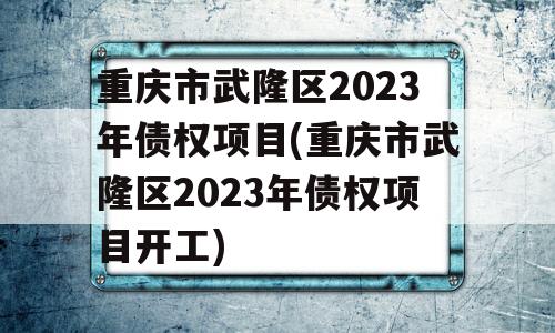 重庆市武隆区2023年债权项目(重庆市武隆区2023年债权项目开工)