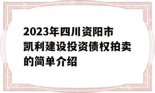 2023年四川资阳市凯利建设投资债权拍卖的简单介绍