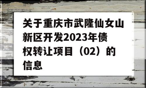 关于重庆市武隆仙女山新区开发2023年债权转让项目（02）的信息