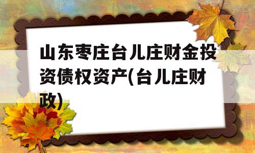 山东枣庄台儿庄财金投资债权资产(台儿庄财政)