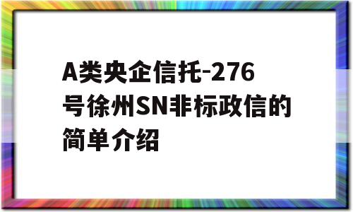 A类央企信托-276号徐州SN非标政信的简单介绍