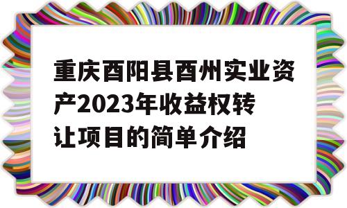 重庆酉阳县酉州实业资产2023年收益权转让项目的简单介绍