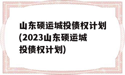 山东硕运城投债权计划(2023山东硕运城投债权计划)