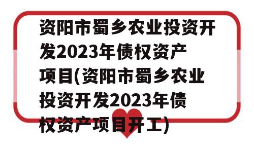 资阳市蜀乡农业投资开发2023年债权资产项目(资阳市蜀乡农业投资开发2023年债权资产项目开工)