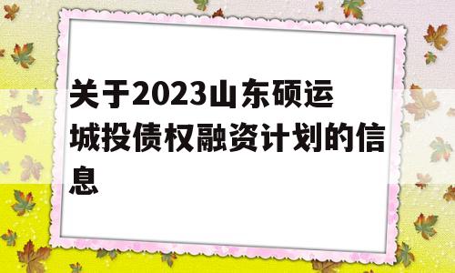 关于2023山东硕运城投债权融资计划的信息