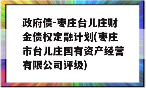 政府债-枣庄台儿庄财金债权定融计划(枣庄市台儿庄国有资产经营有限公司评级)