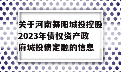 关于河南舞阳城投控股2023年债权资产政府城投债定融的信息