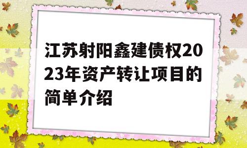 江苏射阳鑫建债权2023年资产转让项目的简单介绍