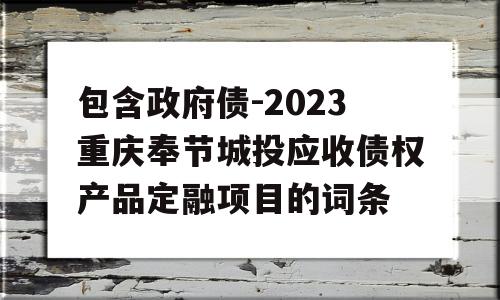 包含政府债-2023重庆奉节城投应收债权产品定融项目的词条