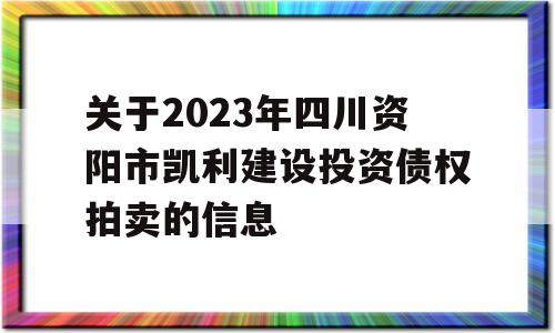 关于2023年四川资阳市凯利建设投资债权拍卖的信息