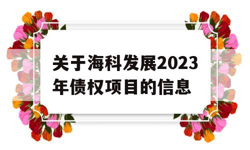 关于海科发展2023年债权项目的信息