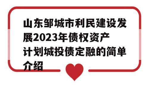 山东邹城市利民建设发展2023年债权资产计划城投债定融的简单介绍