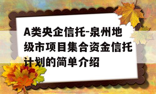 A类央企信托-泉州地级市项目集合资金信托计划的简单介绍