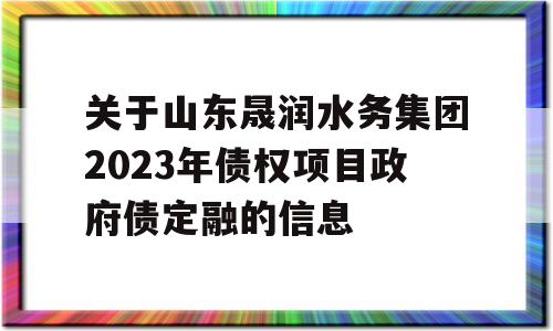 关于山东晟润水务集团2023年债权项目政府债定融的信息