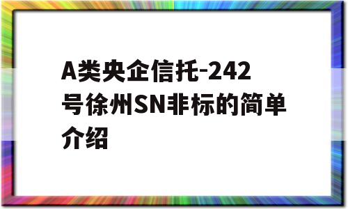 A类央企信托-242号徐州SN非标的简单介绍