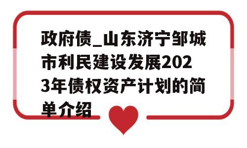 政府债_山东济宁邹城市利民建设发展2023年债权资产计划的简单介绍