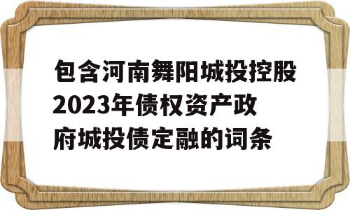 包含河南舞阳城投控股2023年债权资产政府城投债定融的词条