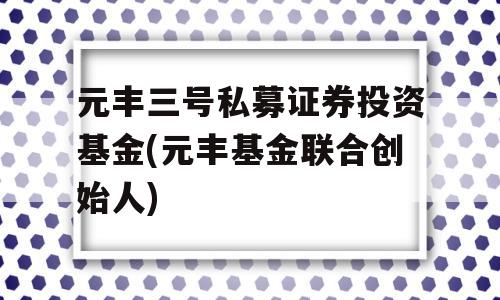 元丰三号私募证券投资基金(元丰基金联合创始人)