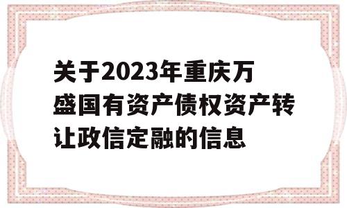 关于2023年重庆万盛国有资产债权资产转让政信定融的信息