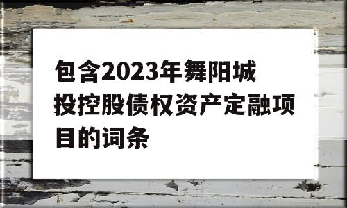 包含2023年舞阳城投控股债权资产定融项目的词条