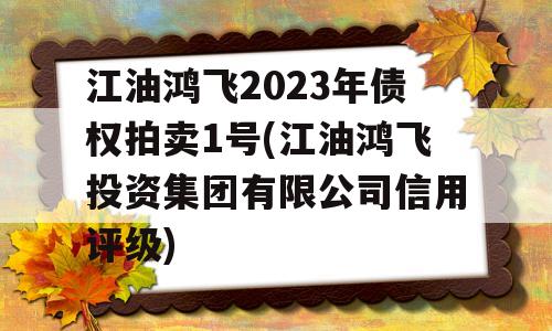 江油鸿飞2023年债权拍卖1号(江油鸿飞投资集团有限公司信用评级)