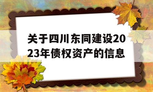 关于四川东同建设2023年债权资产的信息