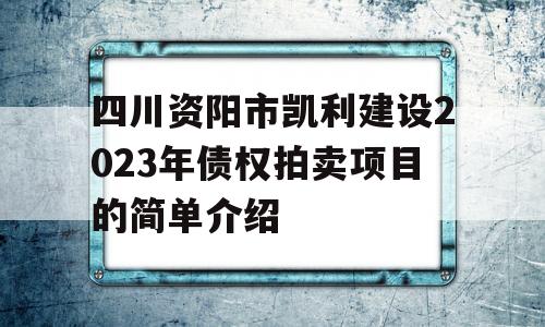 四川资阳市凯利建设2023年债权拍卖项目的简单介绍