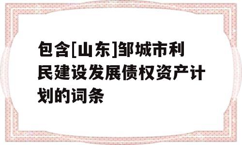 包含[山东]邹城市利民建设发展债权资产计划的词条