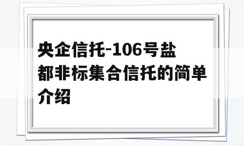 央企信托-106号盐都非标集合信托的简单介绍