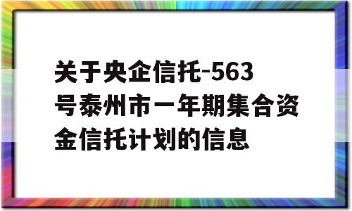 关于央企信托-563号泰州市一年期集合资金信托计划的信息