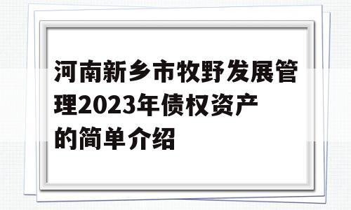 河南新乡市牧野发展管理2023年债权资产的简单介绍