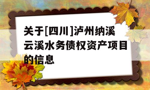 关于[四川]泸州纳溪云溪水务债权资产项目的信息