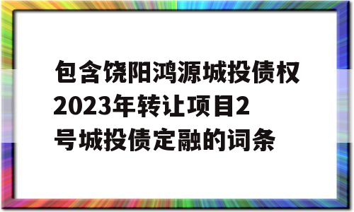 包含饶阳鸿源城投债权2023年转让项目2号城投债定融的词条