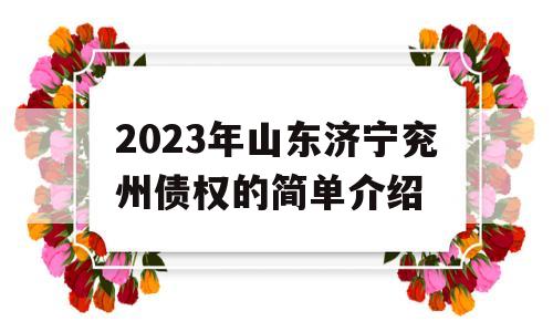 2023年山东济宁兖州债权的简单介绍