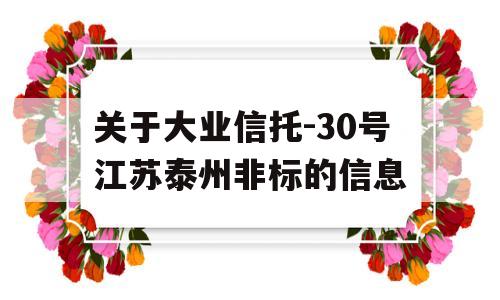 关于大业信托-30号江苏泰州非标的信息