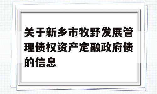 关于新乡市牧野发展管理债权资产定融政府债的信息