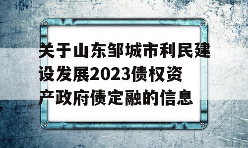 关于山东邹城市利民建设发展2023债权资产政府债定融的信息