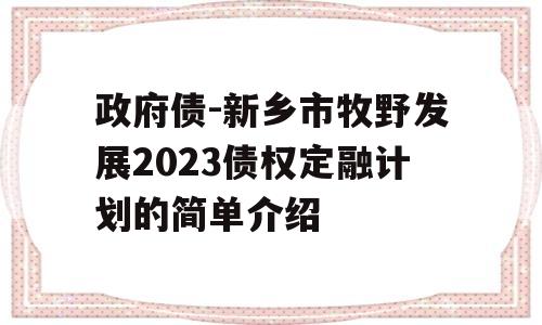 政府债-新乡市牧野发展2023债权定融计划的简单介绍