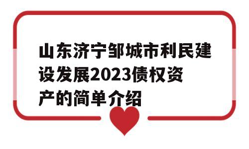 山东济宁邹城市利民建设发展2023债权资产的简单介绍