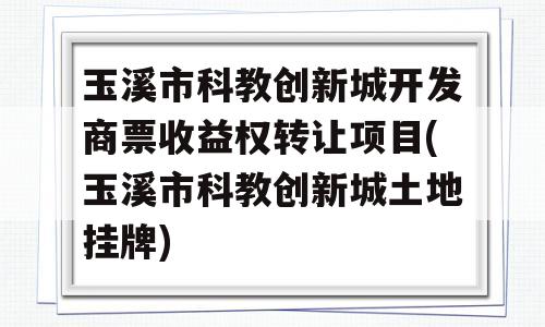 玉溪市科教创新城开发商票收益权转让项目(玉溪市科教创新城土地挂牌)