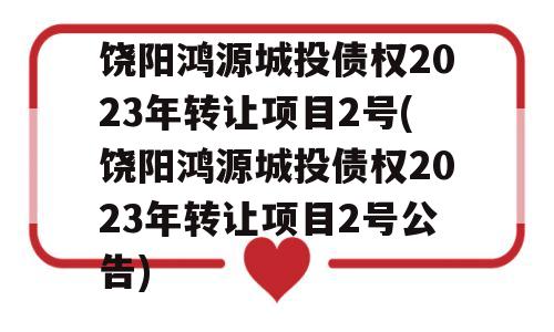 饶阳鸿源城投债权2023年转让项目2号(饶阳鸿源城投债权2023年转让项目2号公告)